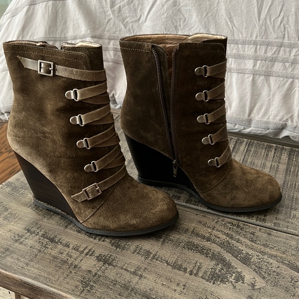 Hunter green suede booties